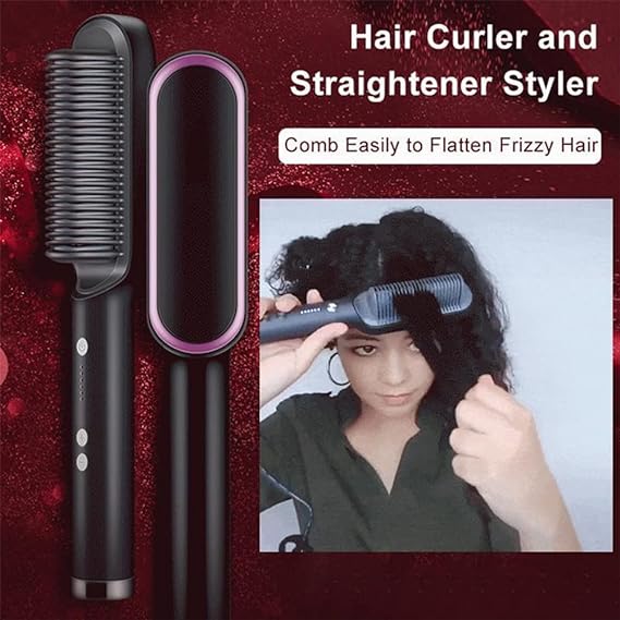Hair Straightening & Curling Comb/brush – Dual-purpose Professional Hair Styler, Non-damaging Splint, | 2 In 1 Hair Straightener | ( Random Color )