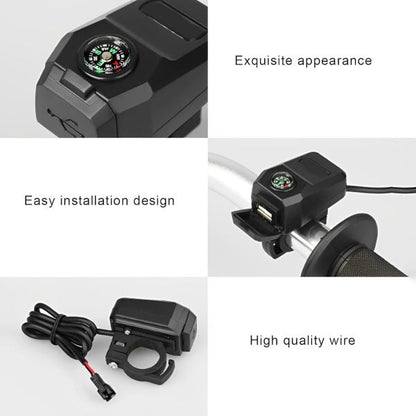 MotoCharge Pro – USB Charger with Compass (Waterproof, 36–105V)