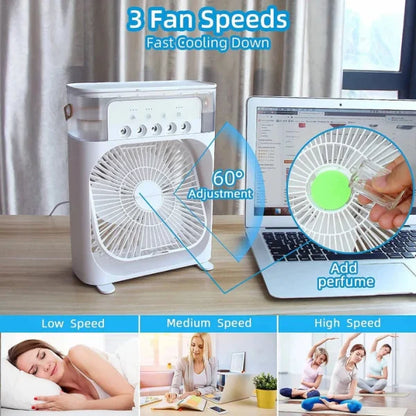 Portable Air Conditioner Fan Usb Electric Fan With Led Night Light, Fine Mist Water, And Humidifier Function | Led Night Light Water Mist (random Color)